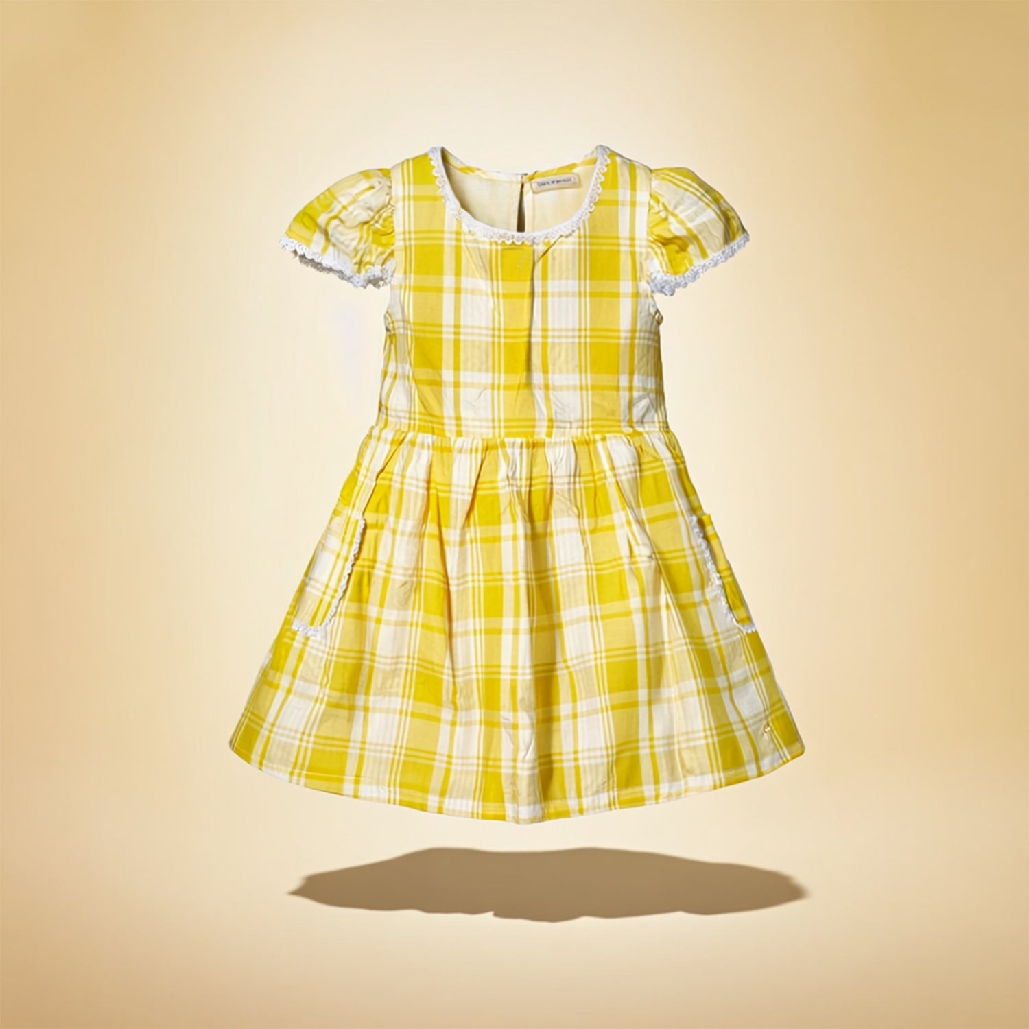 Girls Yellow & White Checkered Cotton Dress Short Sleeve Casual & Party Wear Dress for Girls