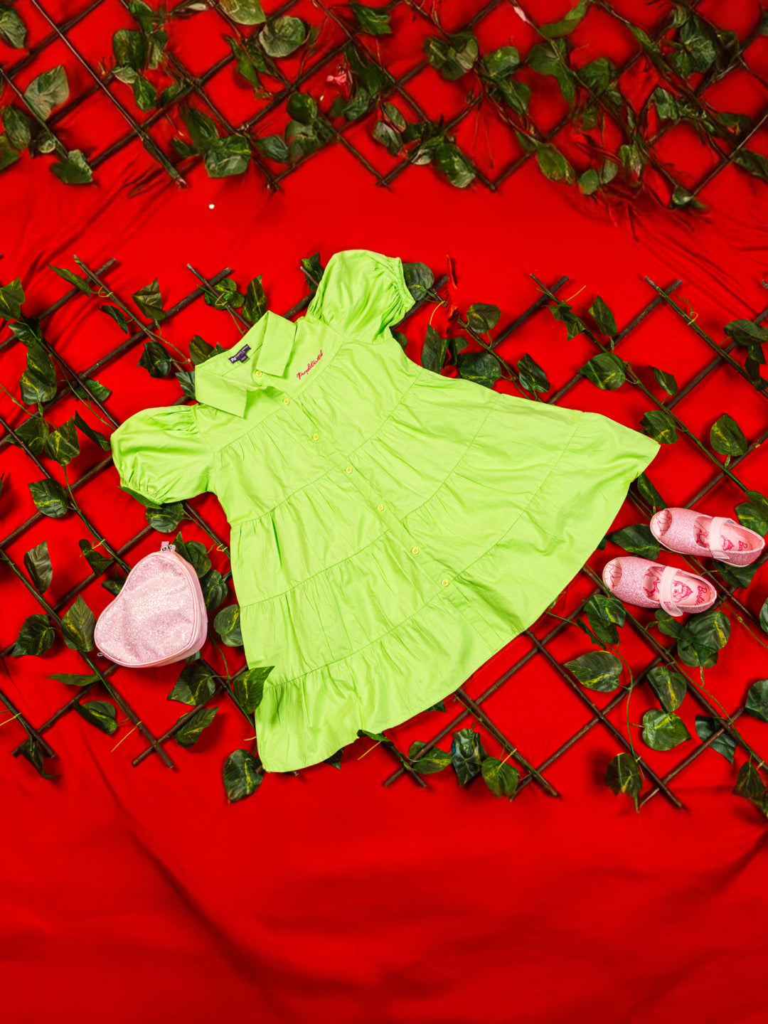 Kids Girls Cotton Puff Short Sleeves Knee-Length A-Line Dress with Flared Hem