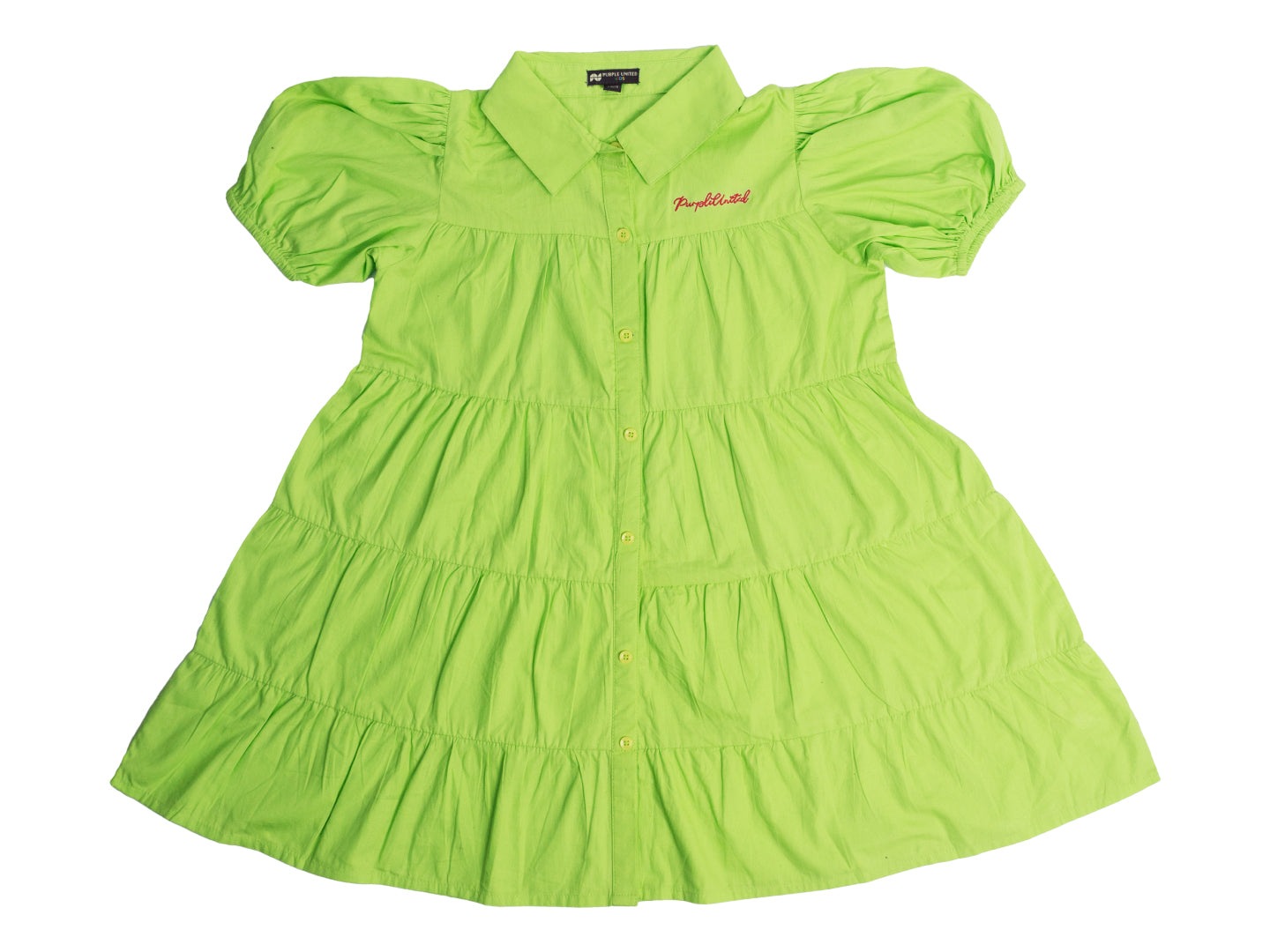 Kids Girls Cotton Puff Short Sleeves Knee-Length A-Line Dress with Flared Hem
