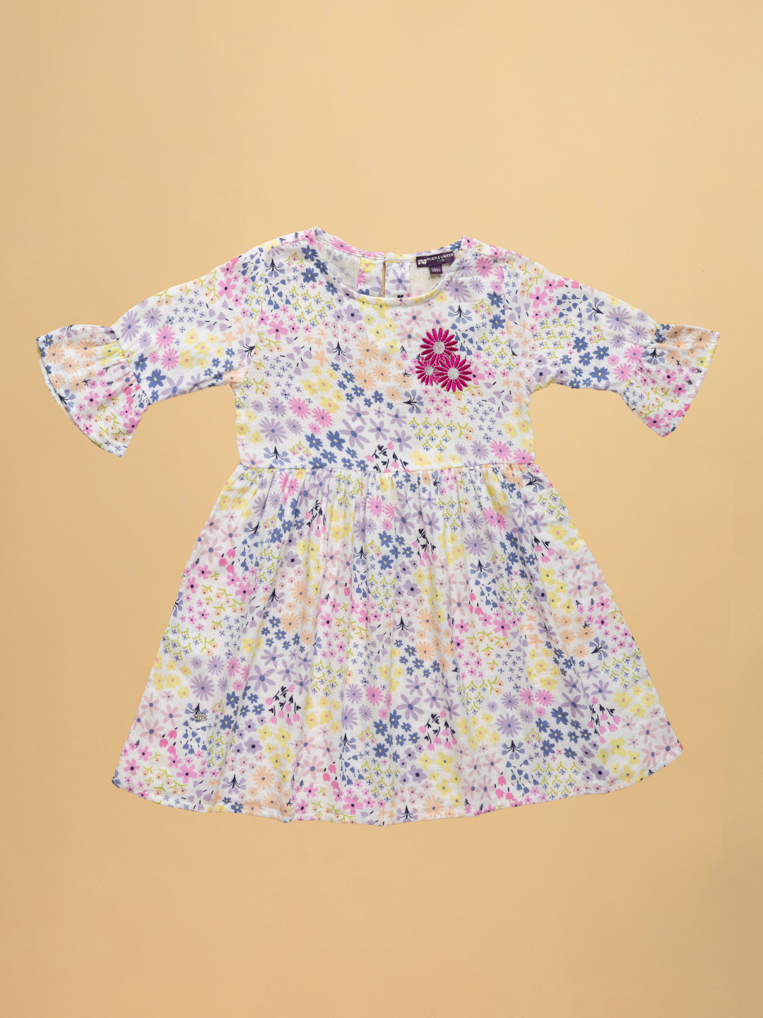 Kids Girls Cotton Blend Multicolor Floral Printed Fit & Flare Dress