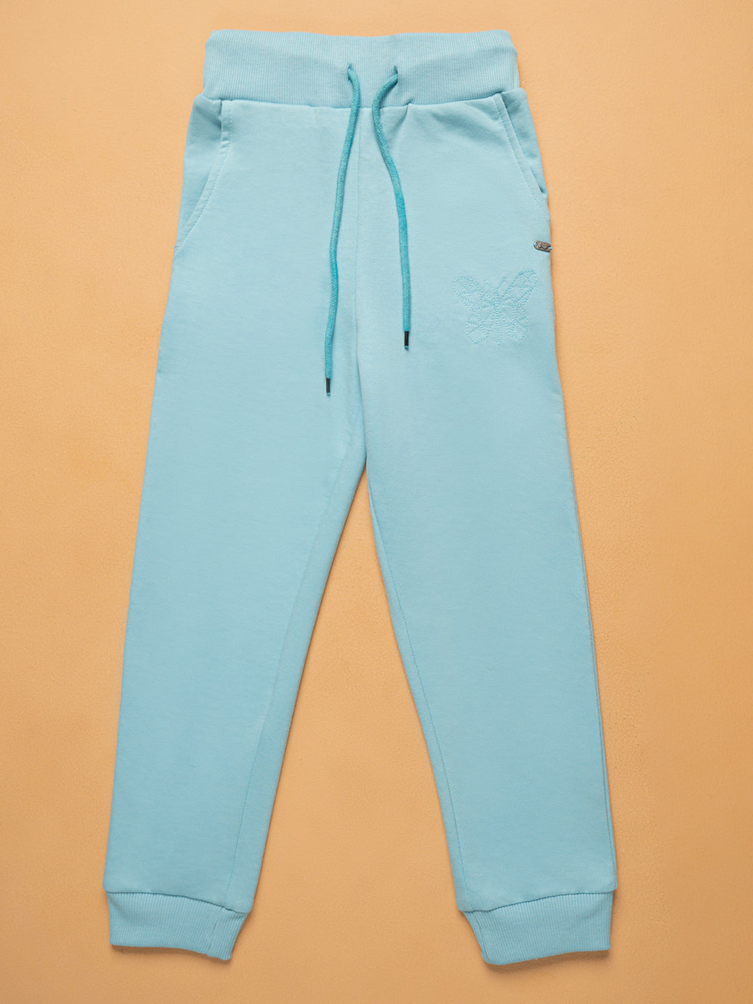 Kids Girls Cotton Joggers Track Pants with Butterfly Embroidery