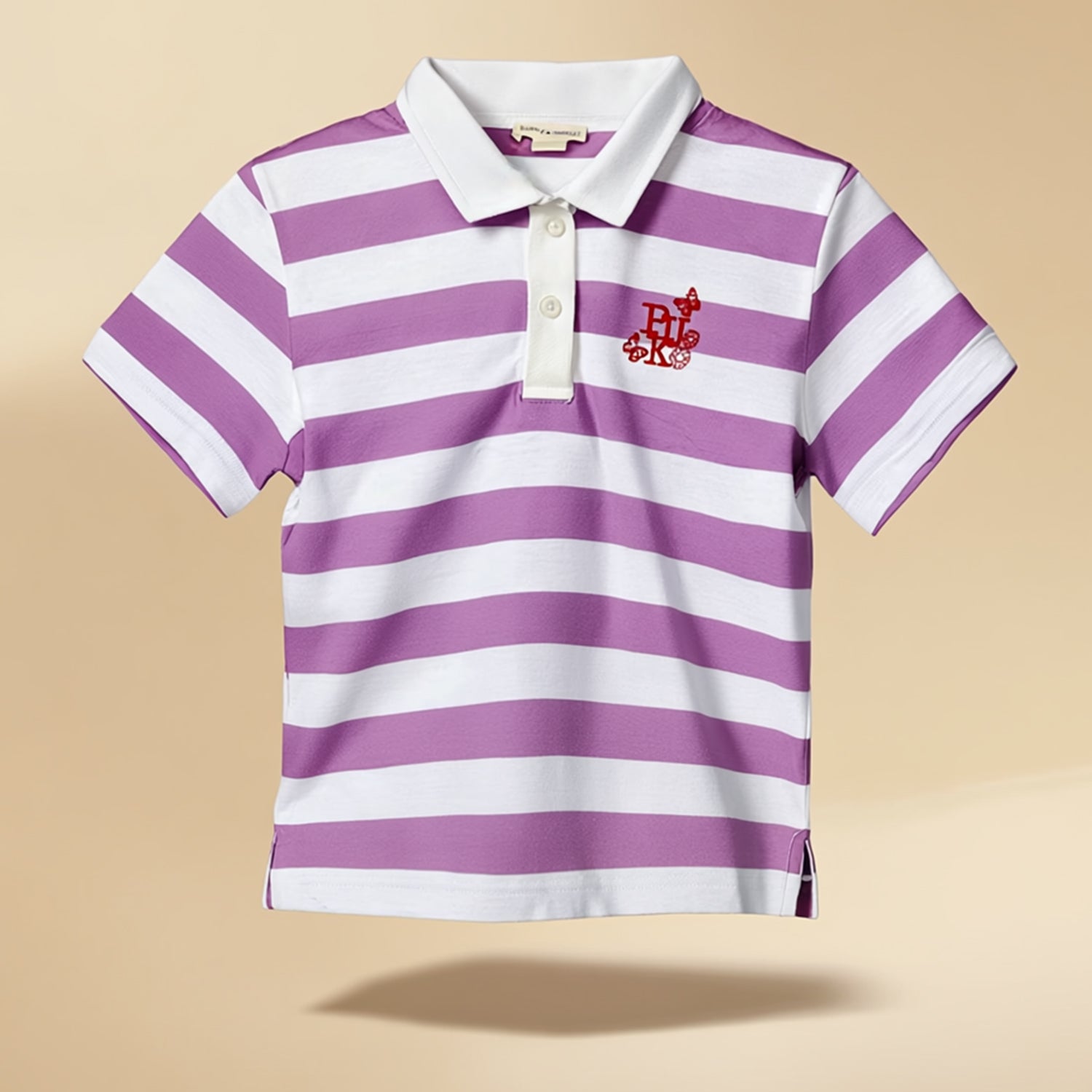 Girls Lavender & White Striped Polo T-Shirt Half Sleeves Collared Neck Cotton Top with Logo lightweight & comfortable Casual Wear for Kids
