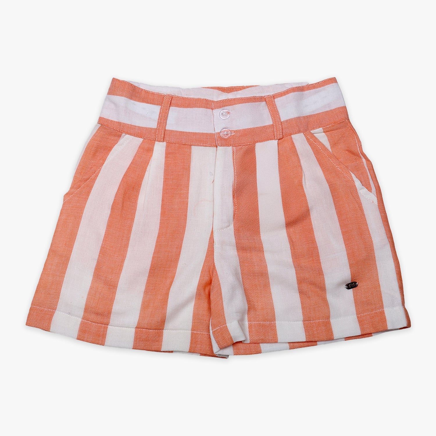 Kids Girls Cotton-Twill Button ClosureStriped Shorts
