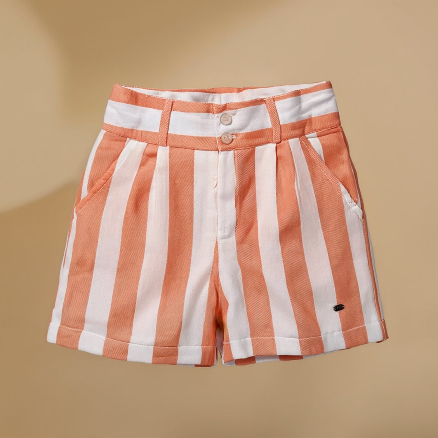 Kids Girls Cotton-Twill Button ClosureStriped Shorts