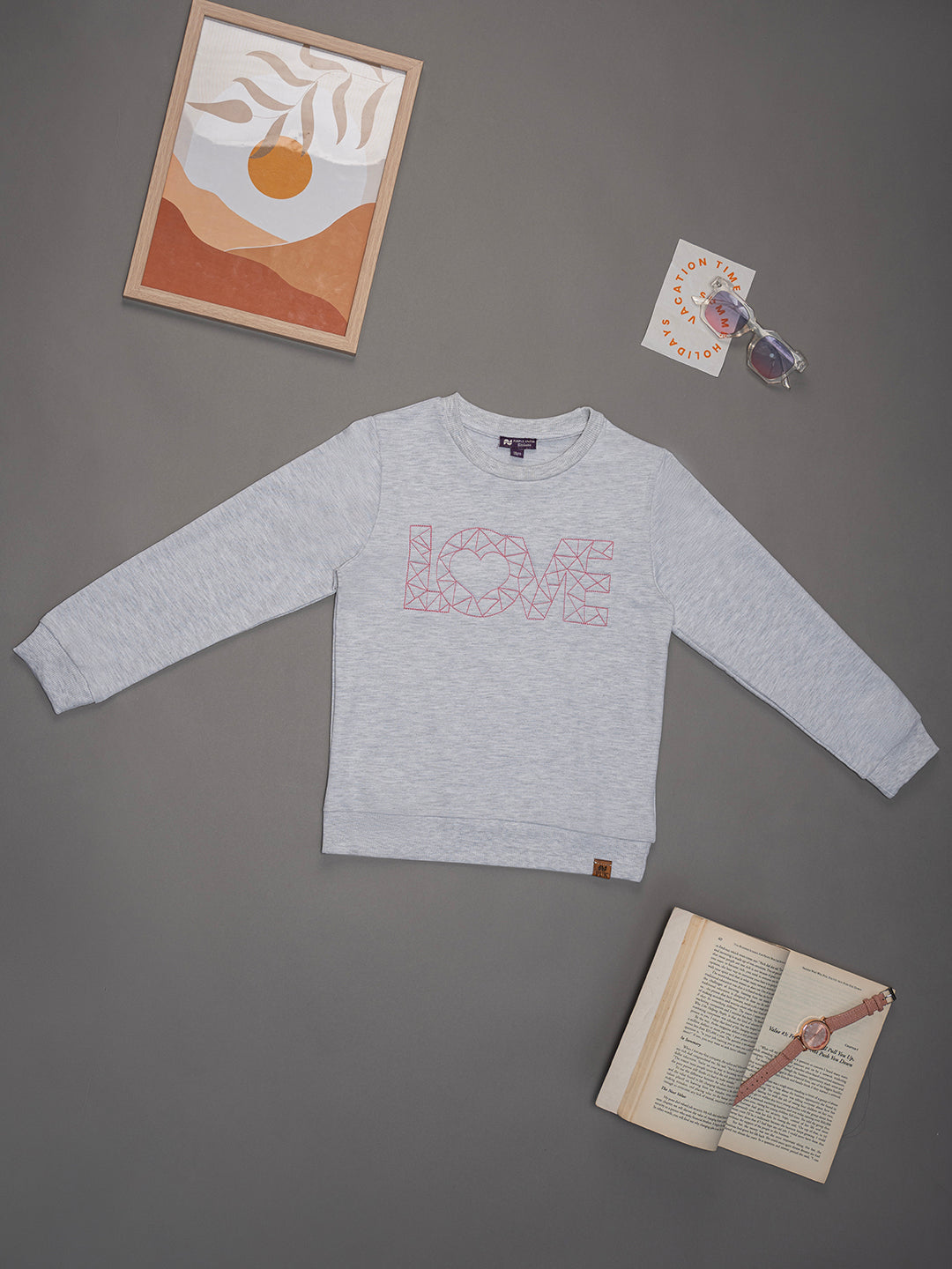 Kids Girls Cotton Full Sleeves Round Neck Sweatshirt