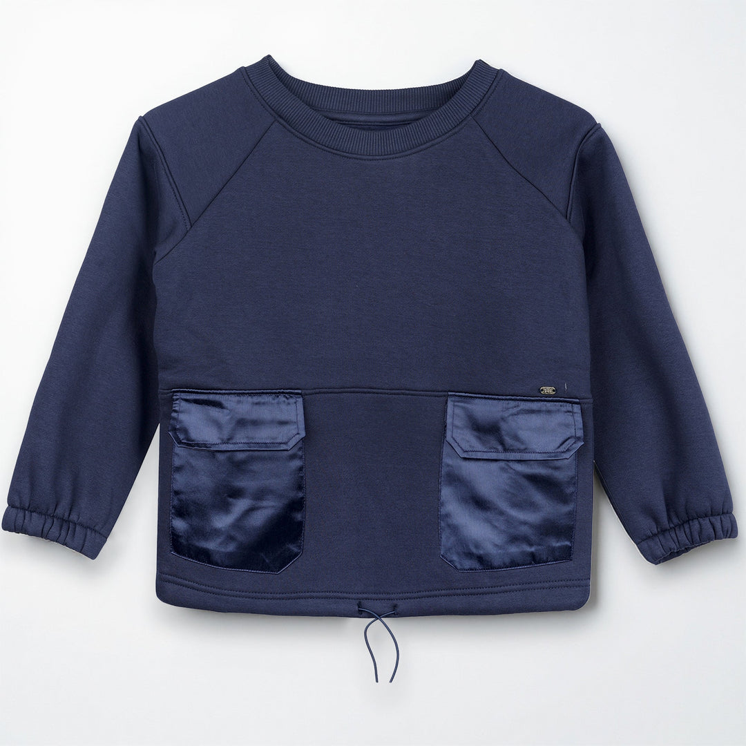 Girls Sweatshirt Fleece with Satin Pockets Full Sleeves Drawstring Hem Casual & Party Winter Wear For Kids