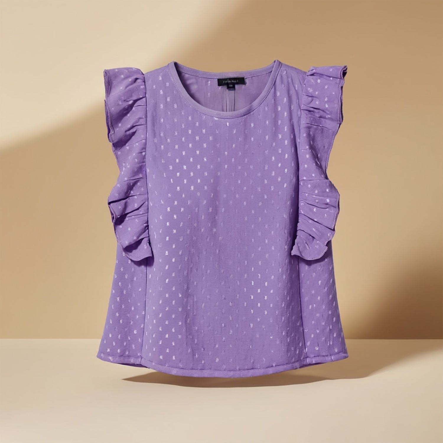 Kids Girls Textured Dot Design with Frill & Lace Cap Sleeves Top