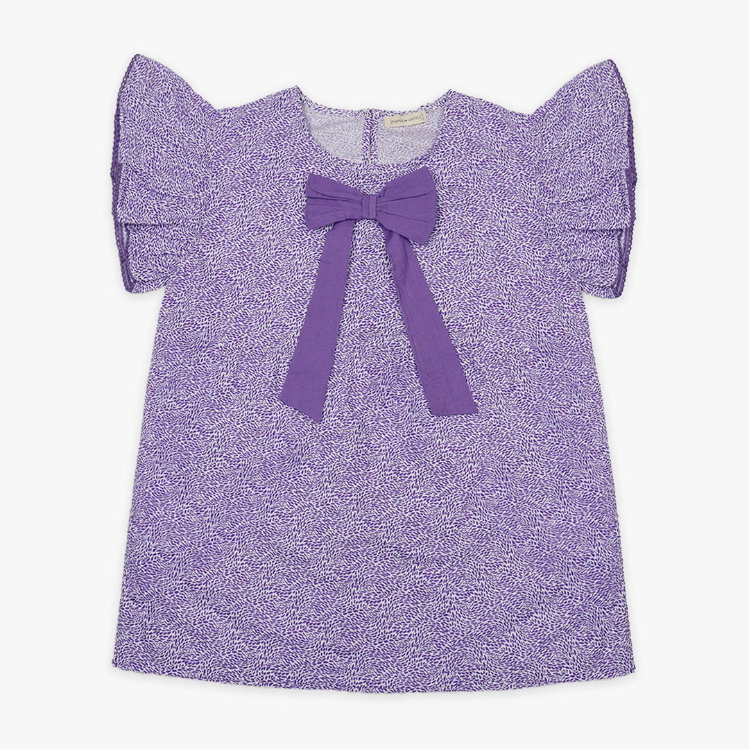 Kids Girls Cotton-Blend Printed Ruffle Sleeve Top with Front Bow