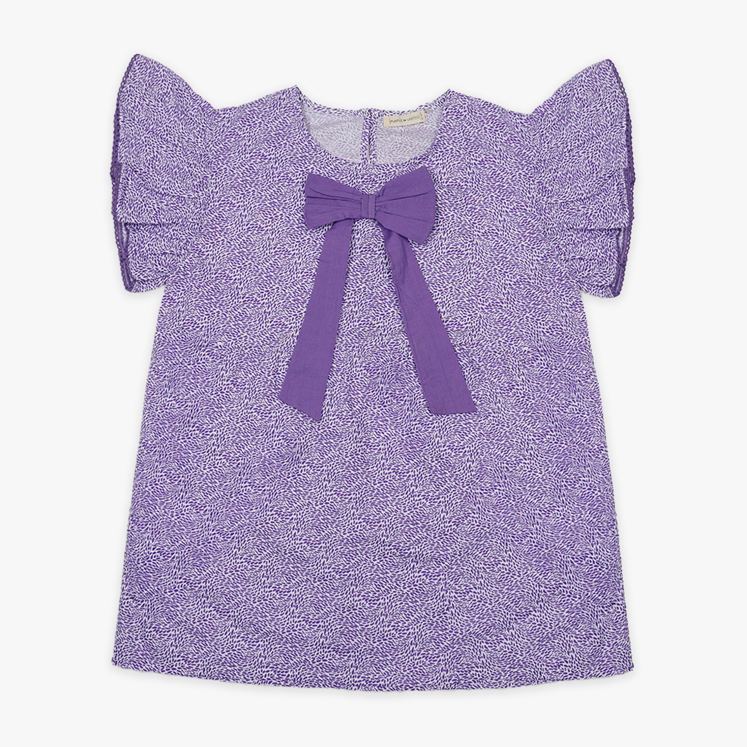 Kids Girls Cotton-Blend Printed Ruffle Sleeve Top with Front Bow