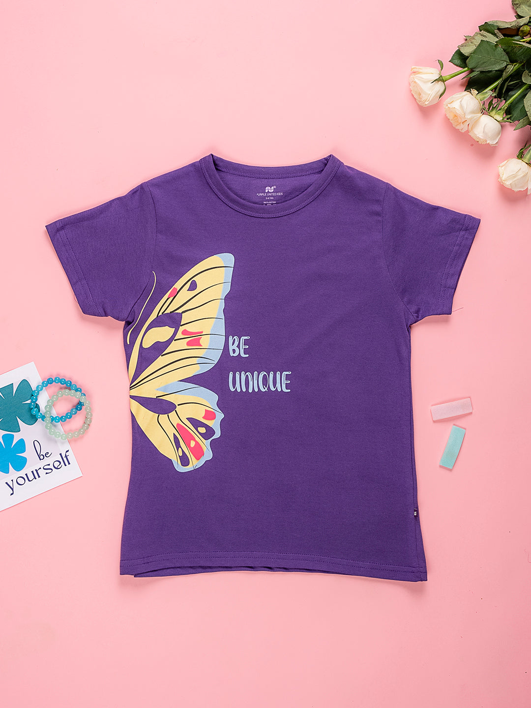 Kids Girls Cotton Blend Half Sleeves Graphic Printed T-Shirt
