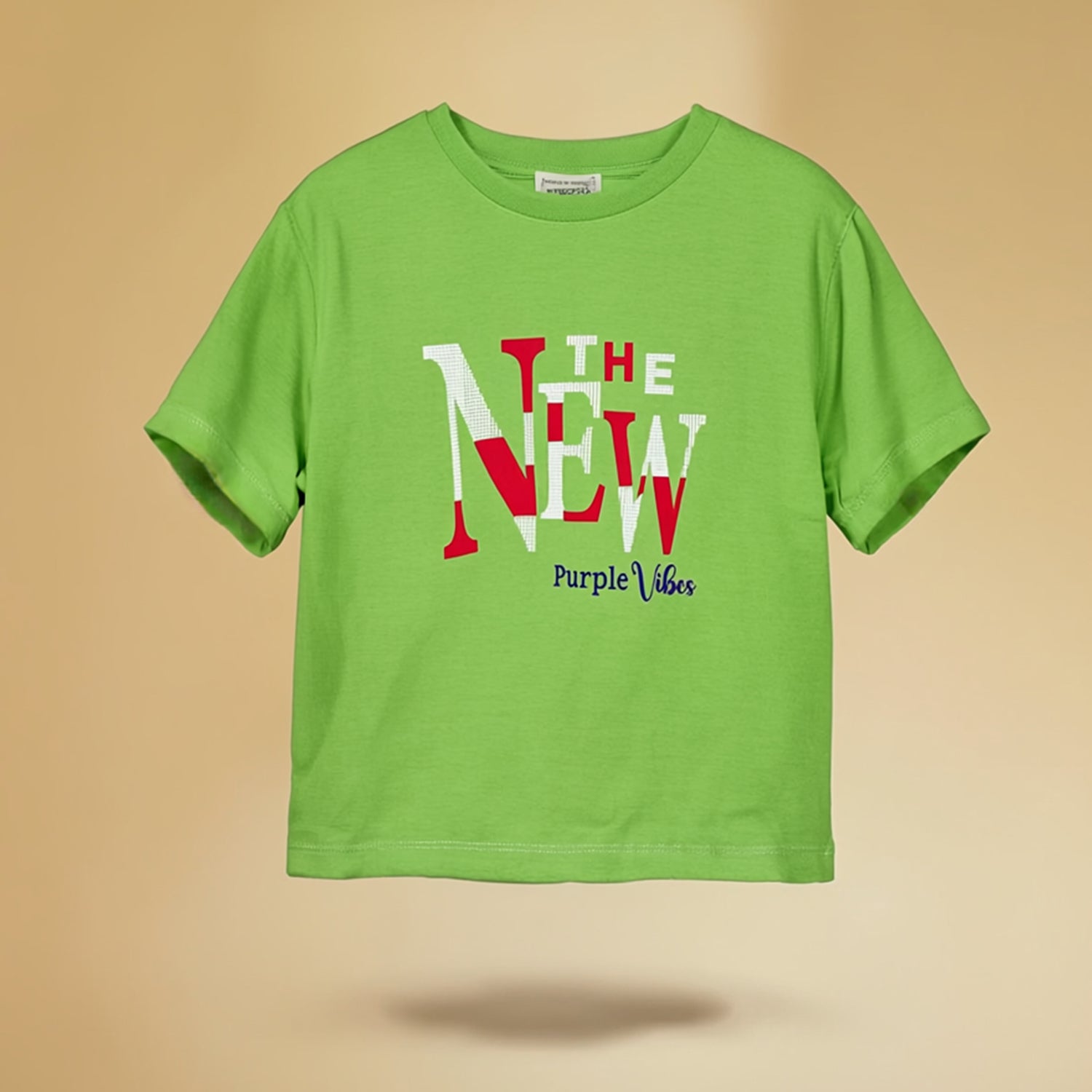 Girls Light Green Graphic Print T-Shirt The New Purple Vibes Soft Cotton Blend Fabric Crew Neck Half Sleeves Casual Wear Top for Kids