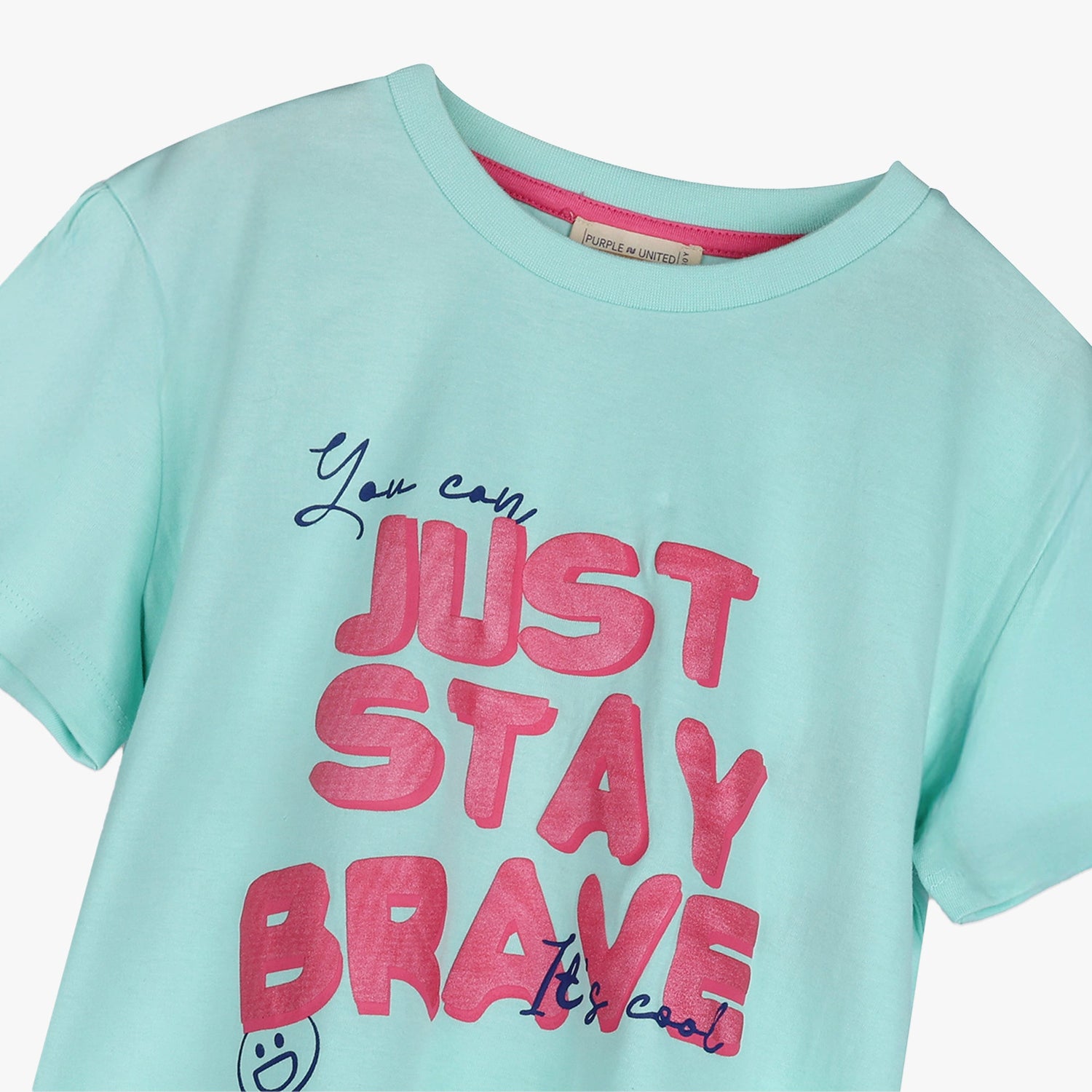 Girls Graphic T-Shirt Short Sleeves Crew Neck  Front Print "Just Stay Brave" Soft Single Jersey Fabric Casual Everyday Wear For Kids