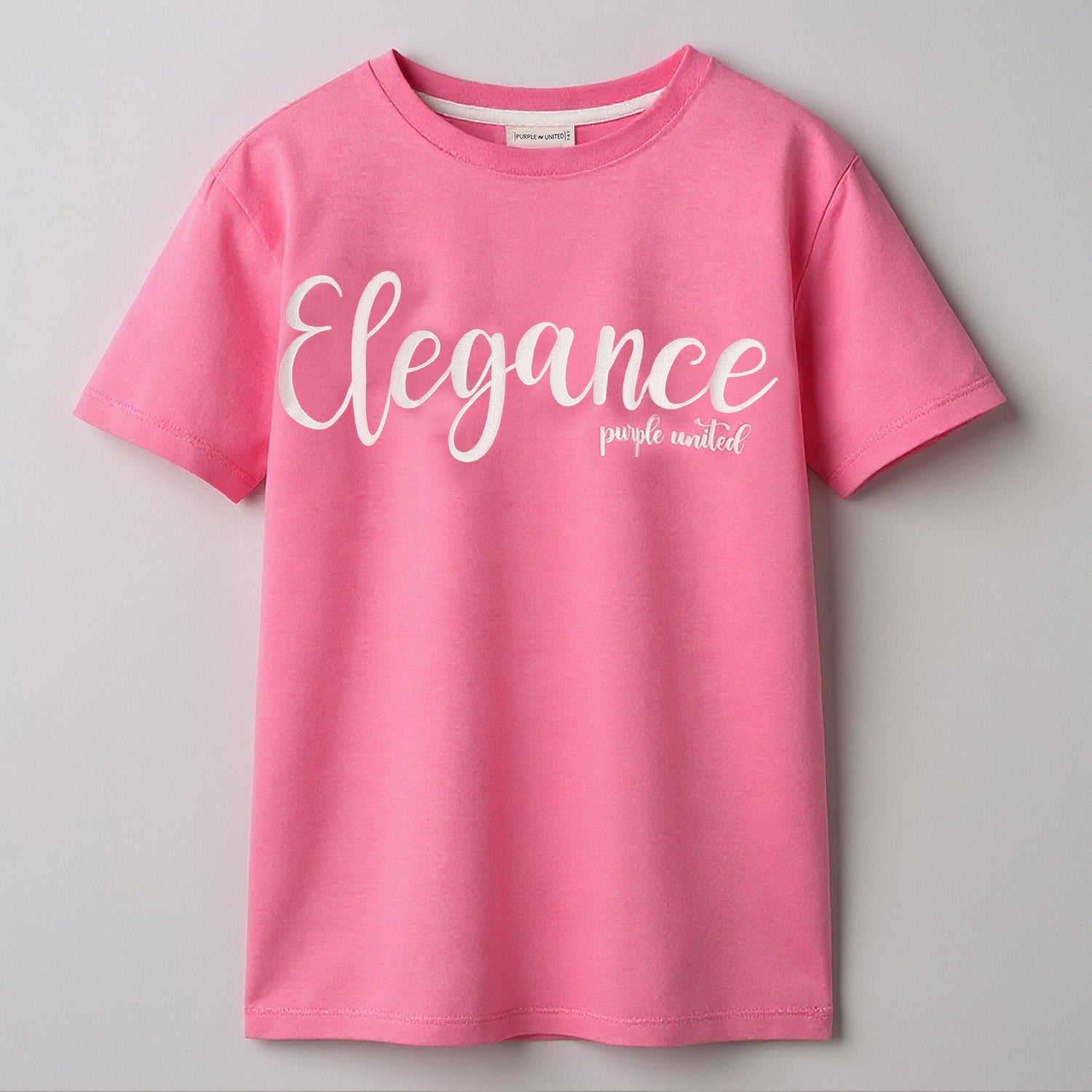 Girls Graphic T-Shirt Short Sleeves Crew Neck Soft Single Jersey Fabric “Elegance” Slogan Print Casual  Wear For Kids