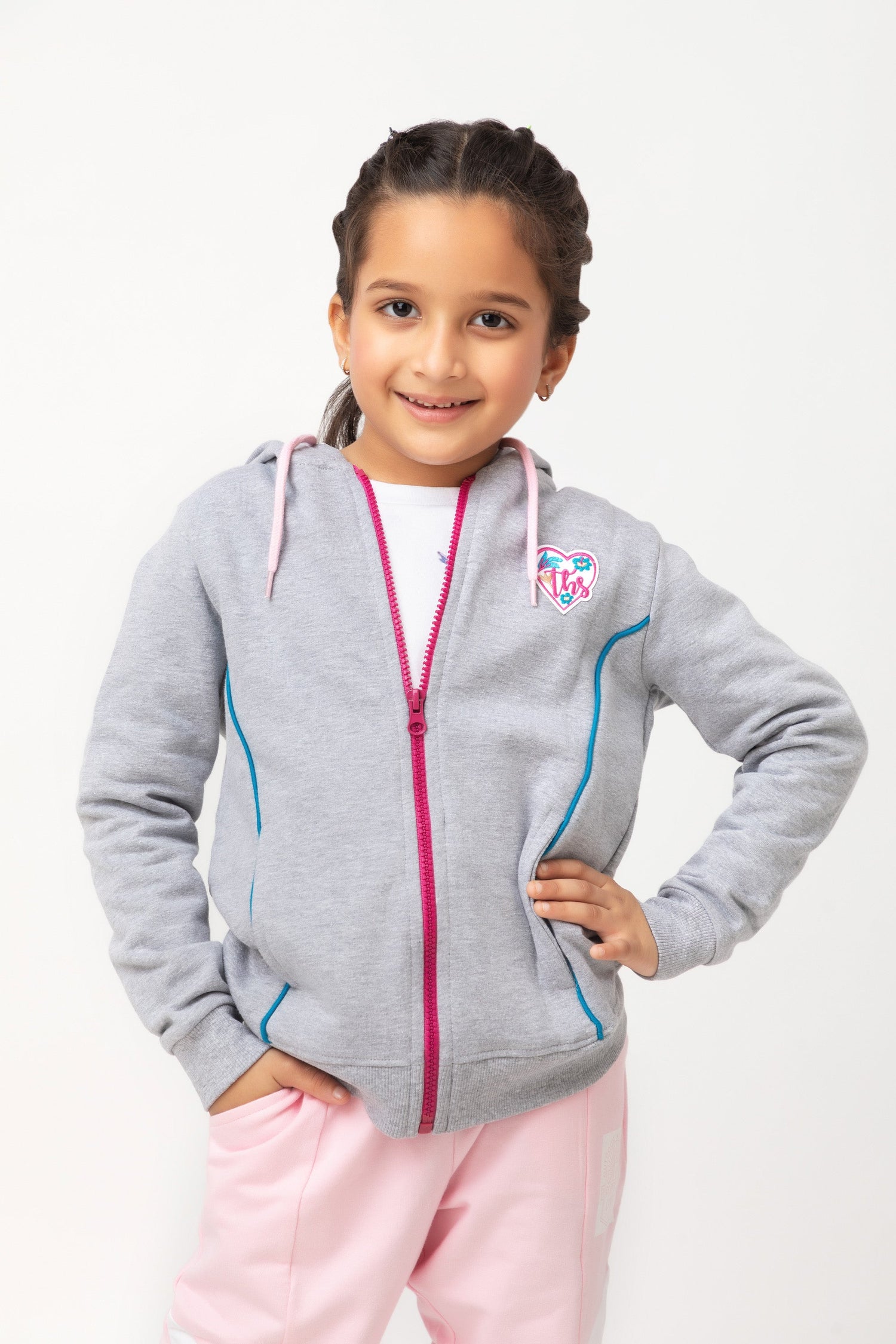 Kids Girls Fleece Full Sleeves Jacket with Hooded Neck
