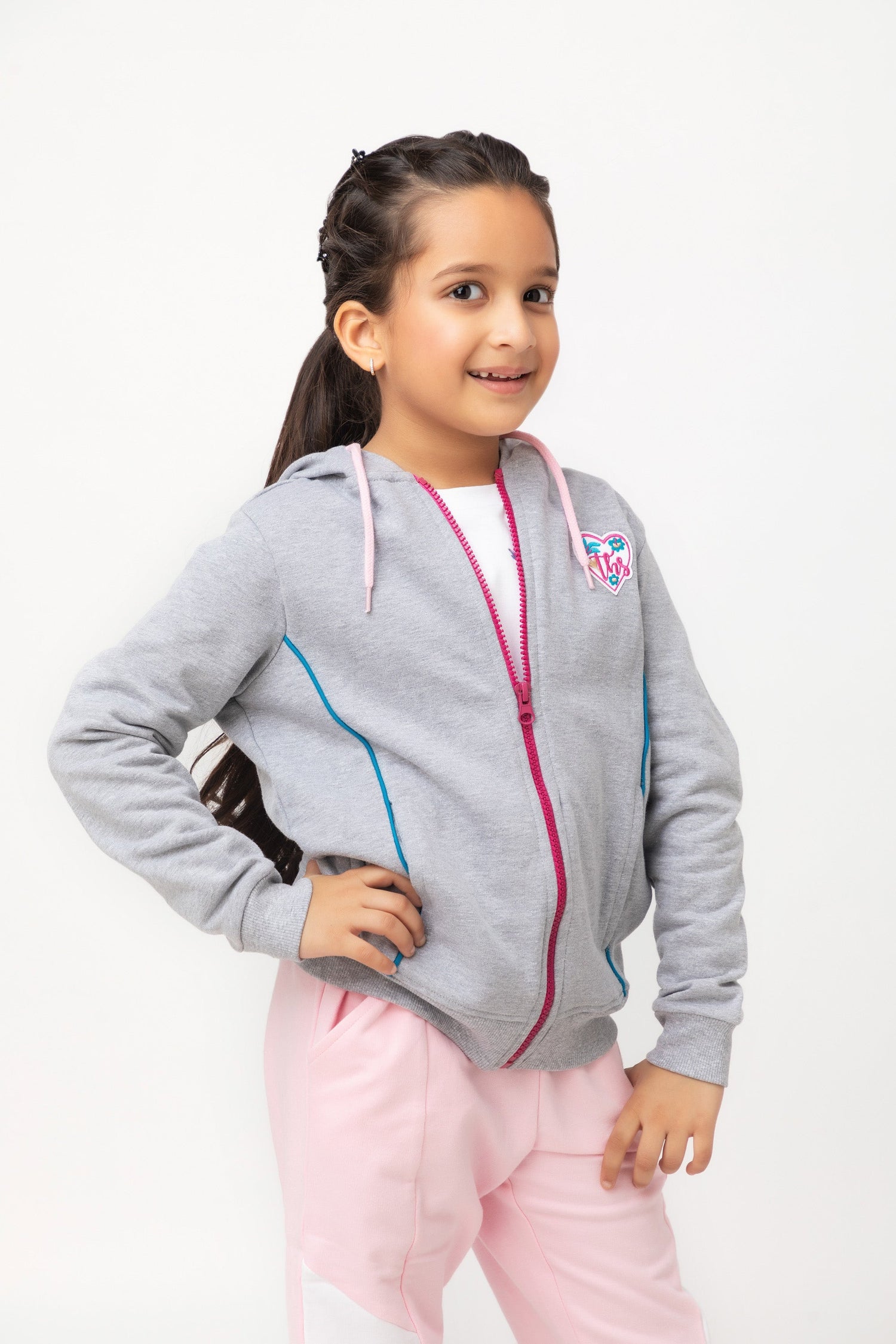 Kids Girls Fleece Full Sleeves Jacket with Hooded Neck