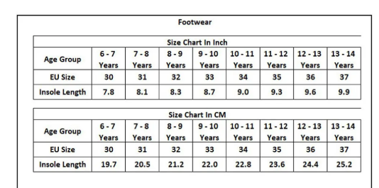 Product Size Chart