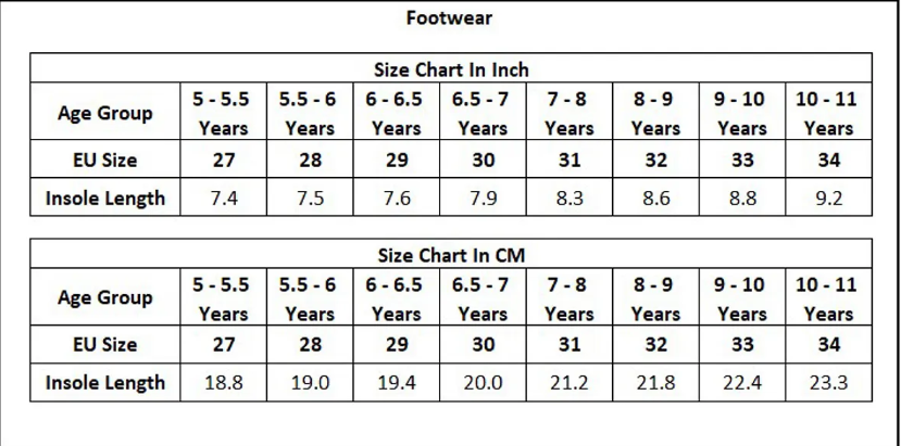 Product Size Chart