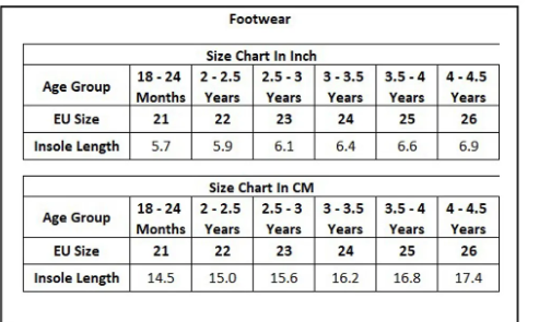 Product Size Chart