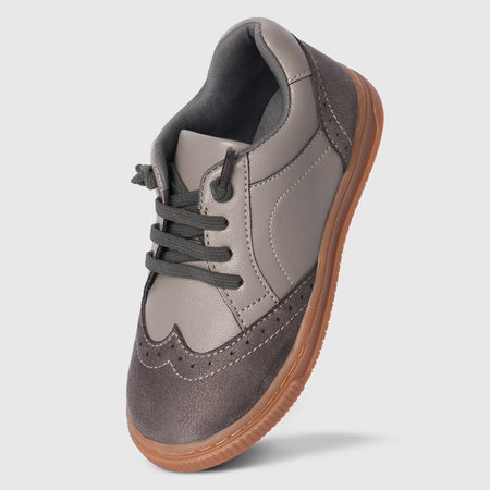 Boys Grey Casual Shoes with Lace Closure & Multi Texture Upper Design