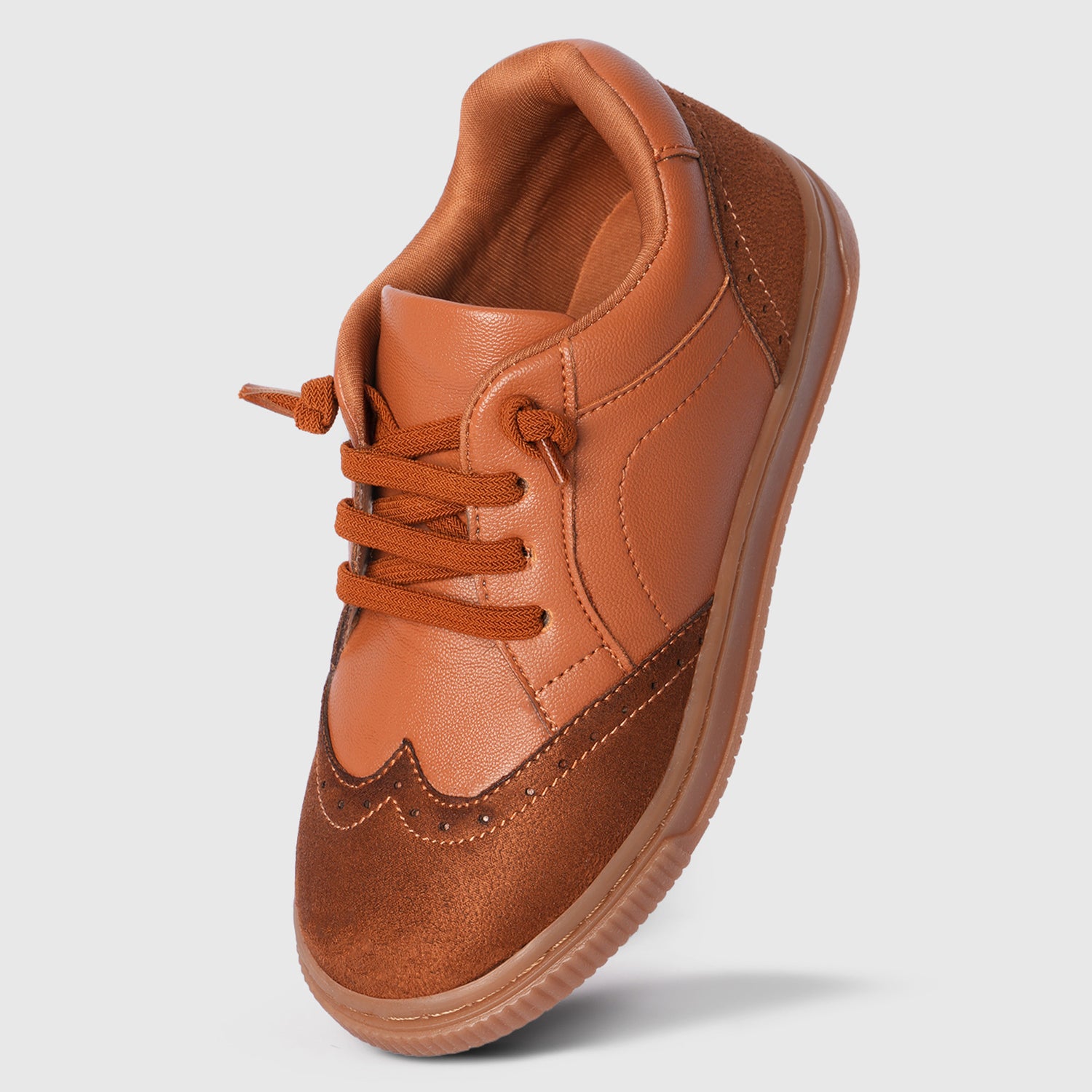 Boys Tan Casual Shoes with Lace Closure & Multi Texture Upper Design