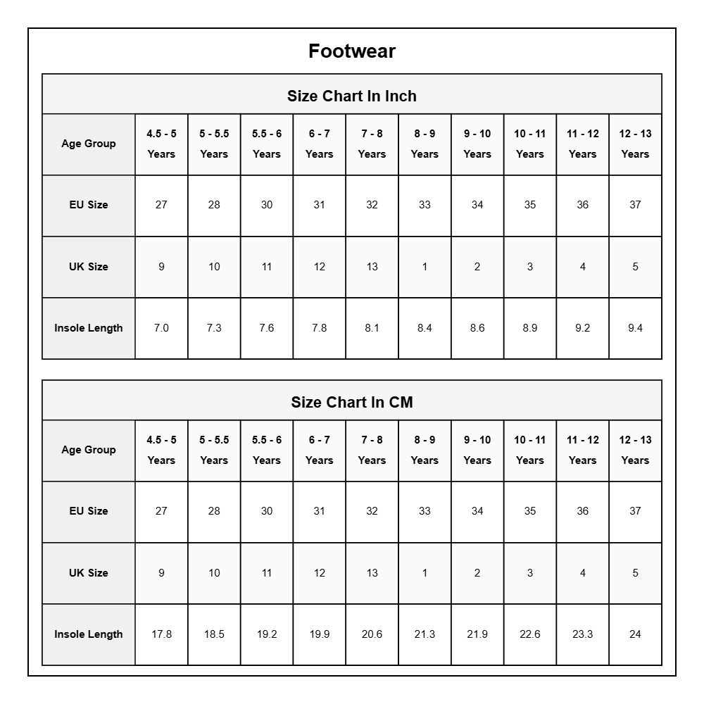 Product Size Chart