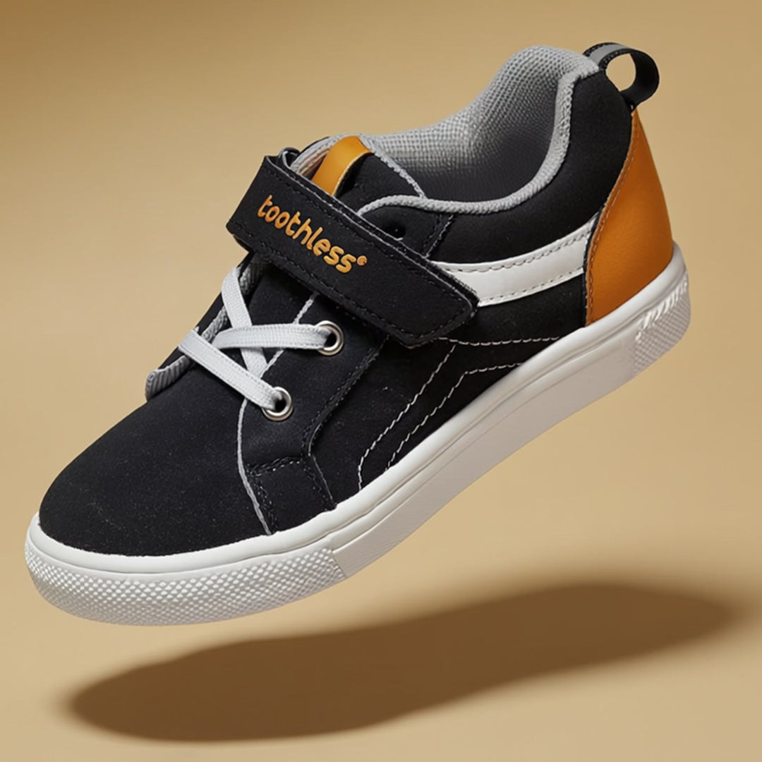 Boys Casual Black & Mustard Sneakers Lightweight & Durable Boys Shoes with TPR Outsole Velcro Strap & Soft Mesh Lining Stylish Everyday