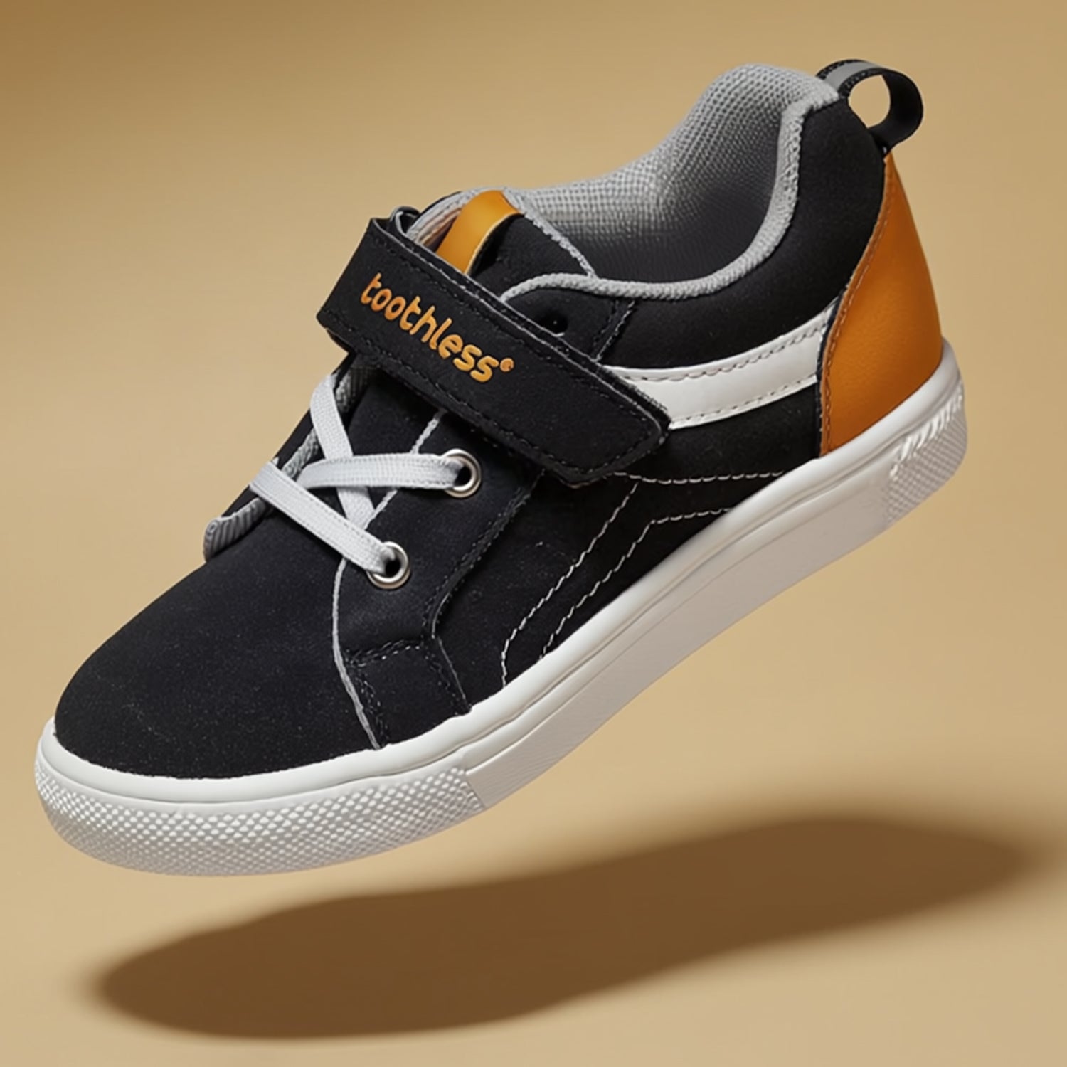 Boys Casual Black & Mustard Sneakers Lightweight & Durable Boys Shoes with TPR Outsole Velcro Strap & Soft Mesh Lining Stylish Everyday
