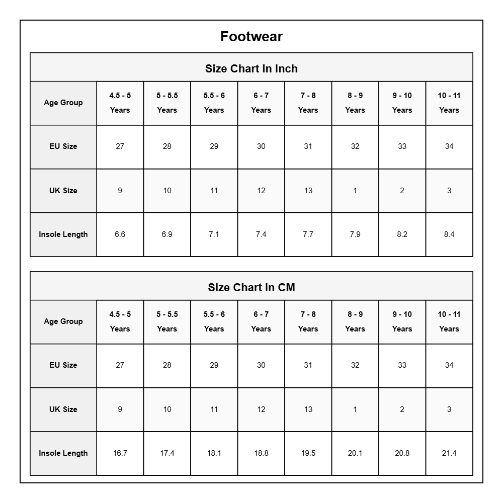Product Size Chart