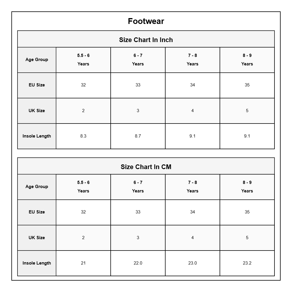 Product Size Chart