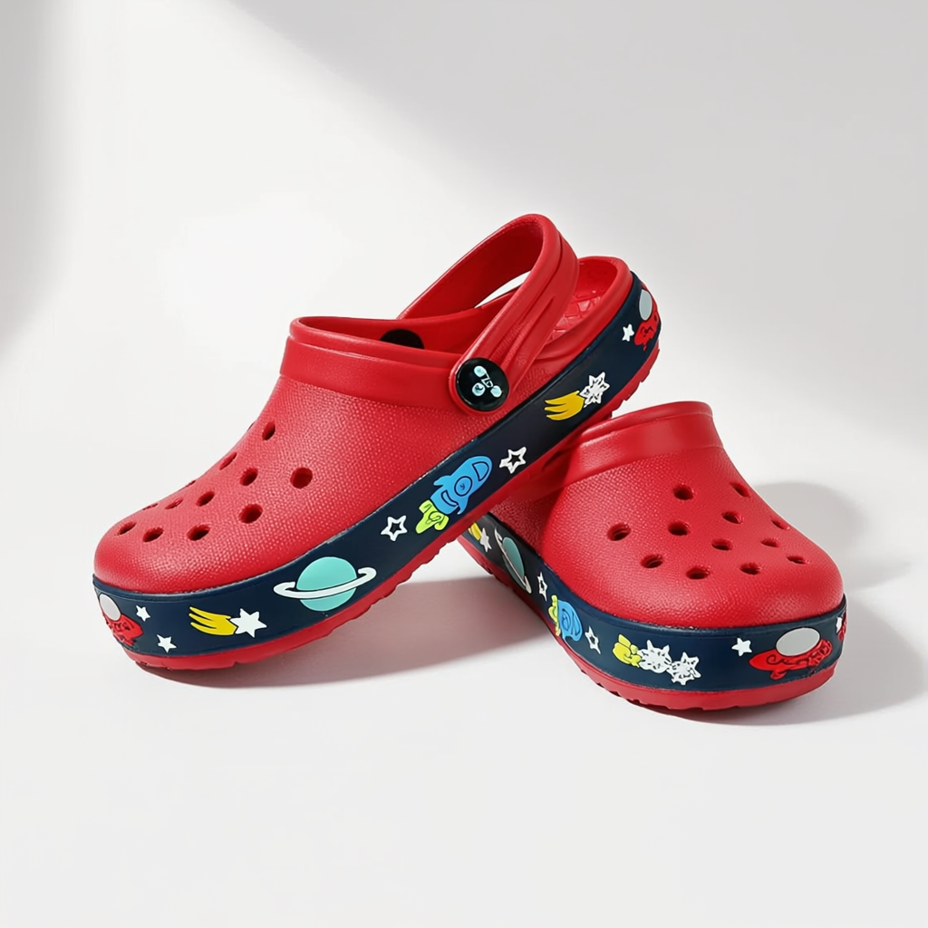 Boys Red EVA Casual Clogs Closed Design with Soft Sole, Comfort Fit & Attractive Foxing Detail