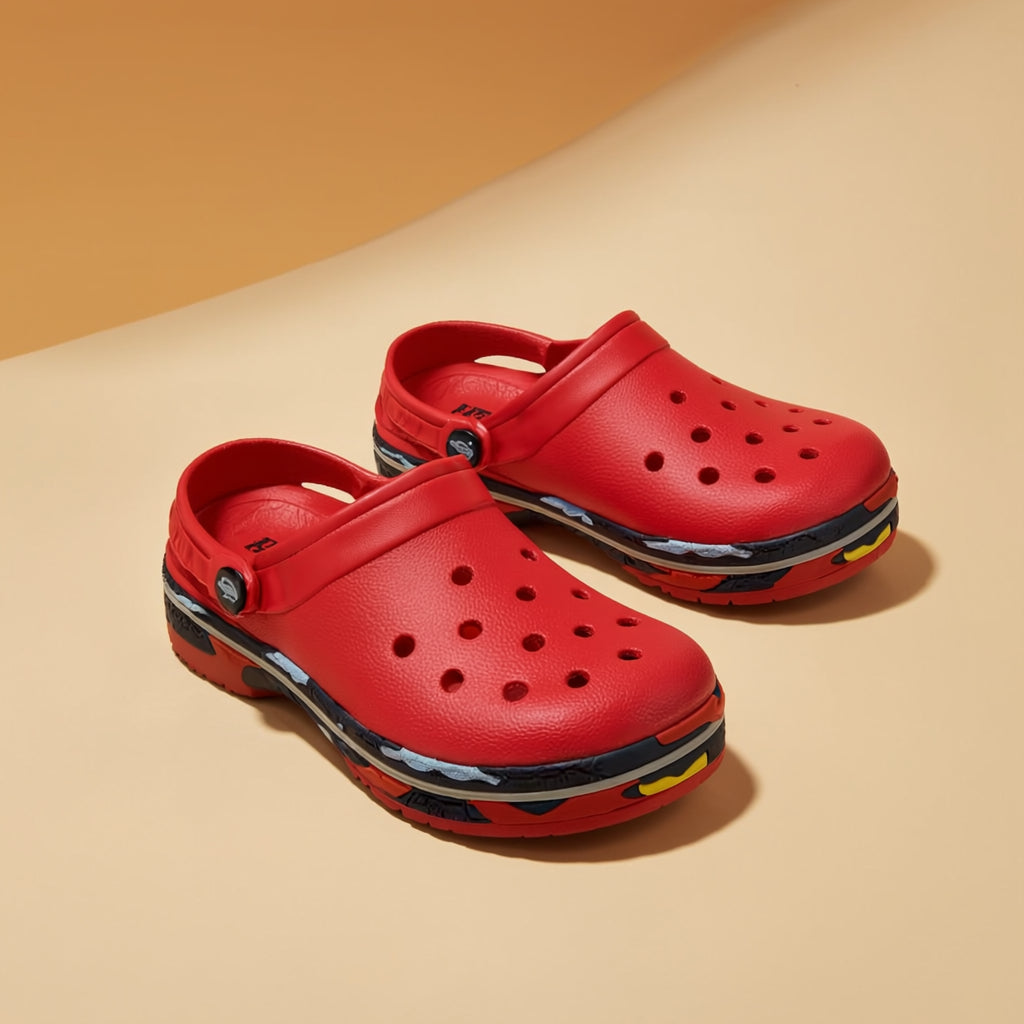 Boys Red EVA Clogs Premium Lightweight and Durable Kids Footwear with Stylish Foxing Detail