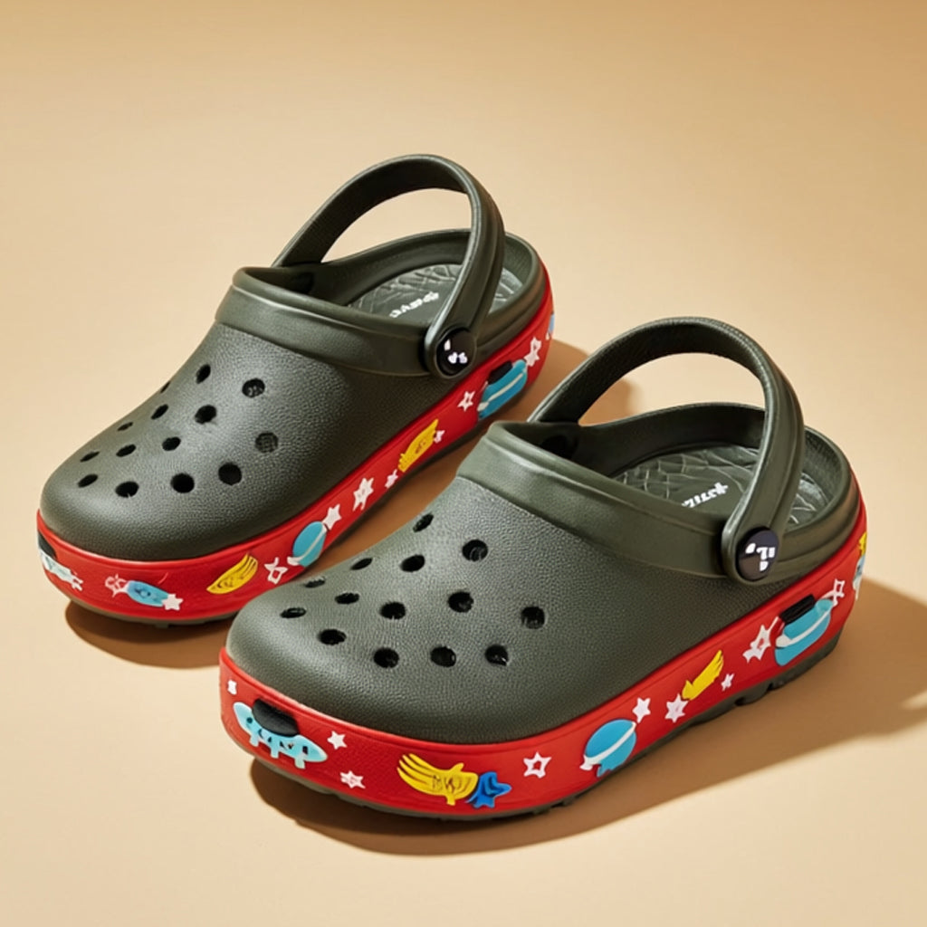 Boys Olive Casual Clogs Stylish Closed Toe Foxing Boys Shoes