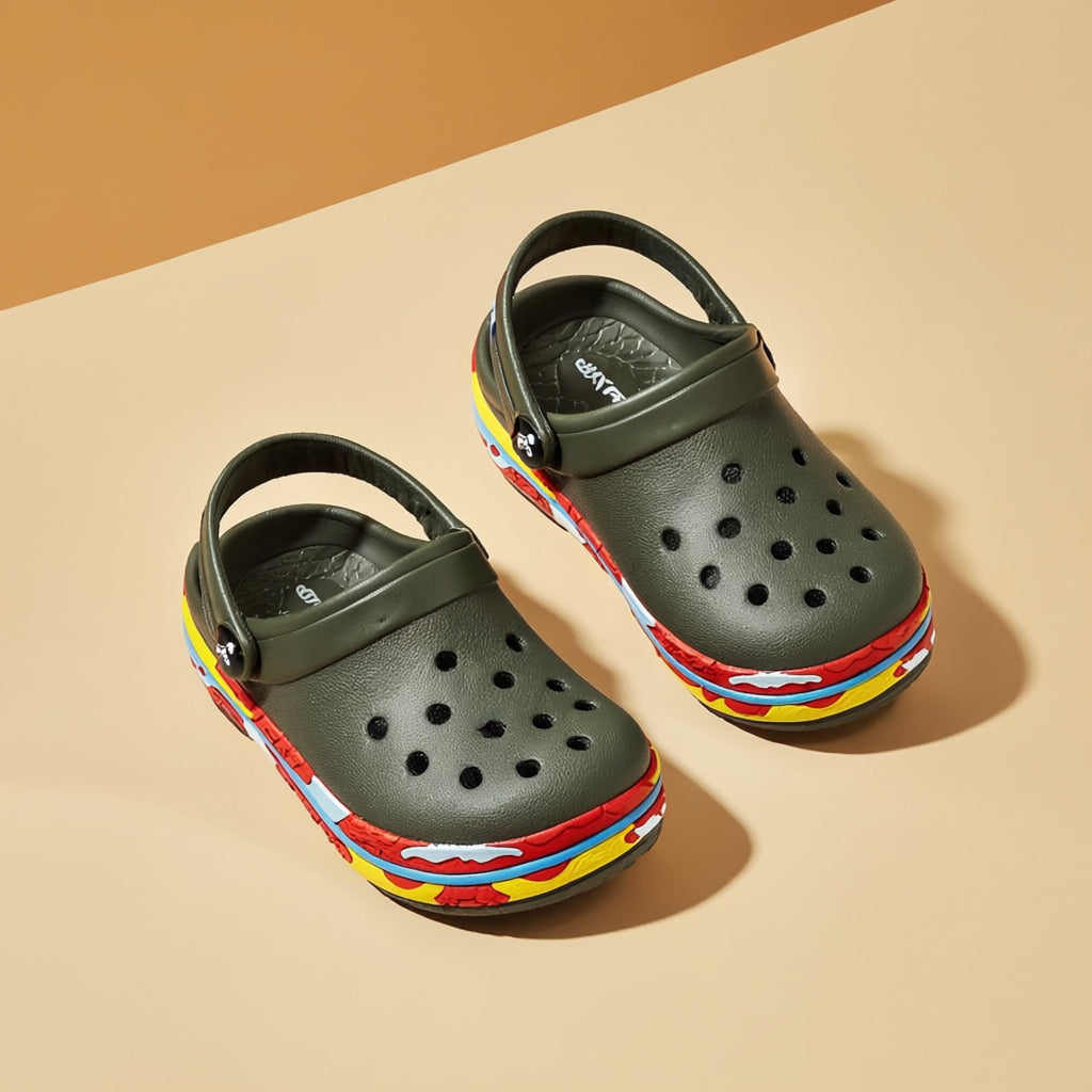 Boys Olive Casual Clogs Stylish Foxing Detail Boys Footwear