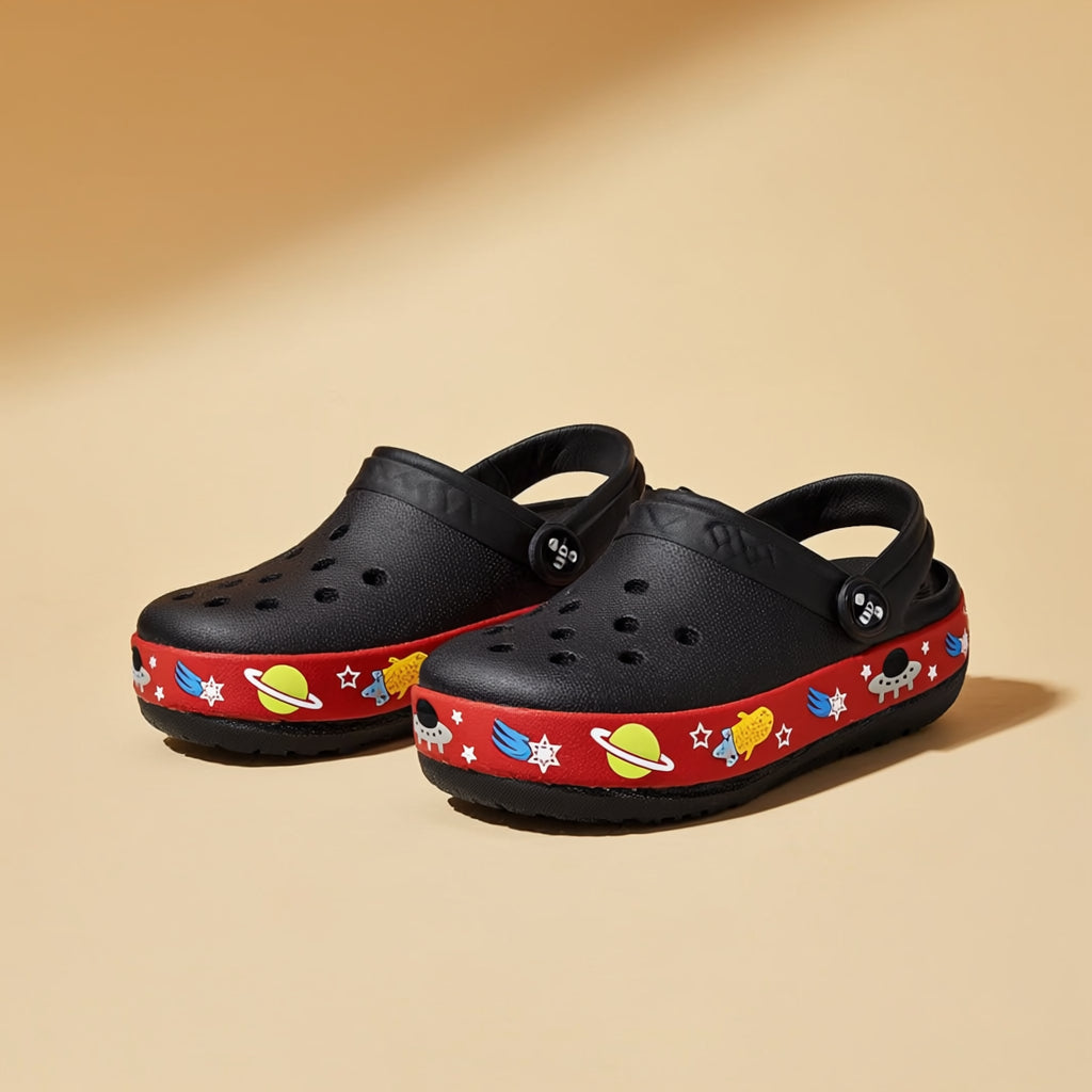 Black EVA Clogs for Boys Closed Design with Soft Sole, Comfort Fit & Attractive Foxing Detail