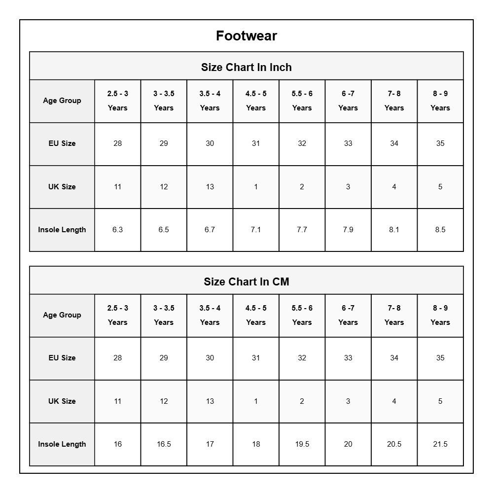 Product Size Chart