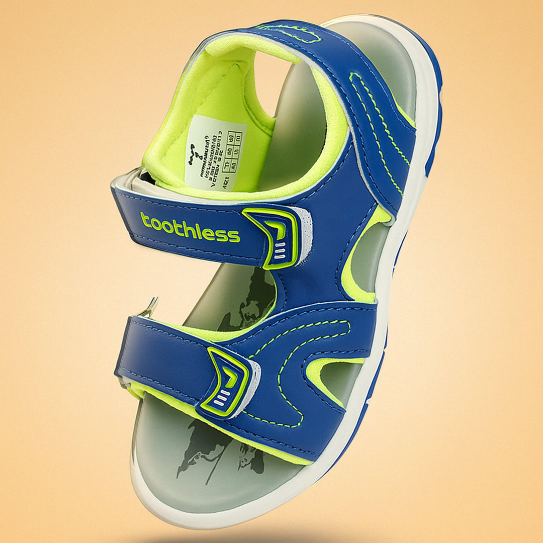 Boys Blue Casual Sandals Printed PU Upper & Cushioned Footbed Dual Color Anti-Skid TPR Sole Adjustable Velcro Straps Lightweight & Comfortable Footwear For Kids