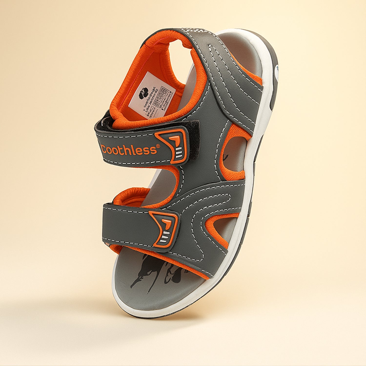 Boys Grey Casual Sandals Printed PU Upper & Cushioned Footbed Dual Color Anti-Skid TPR Sole Adjustable Velcro Straps Lightweight & Comfortable