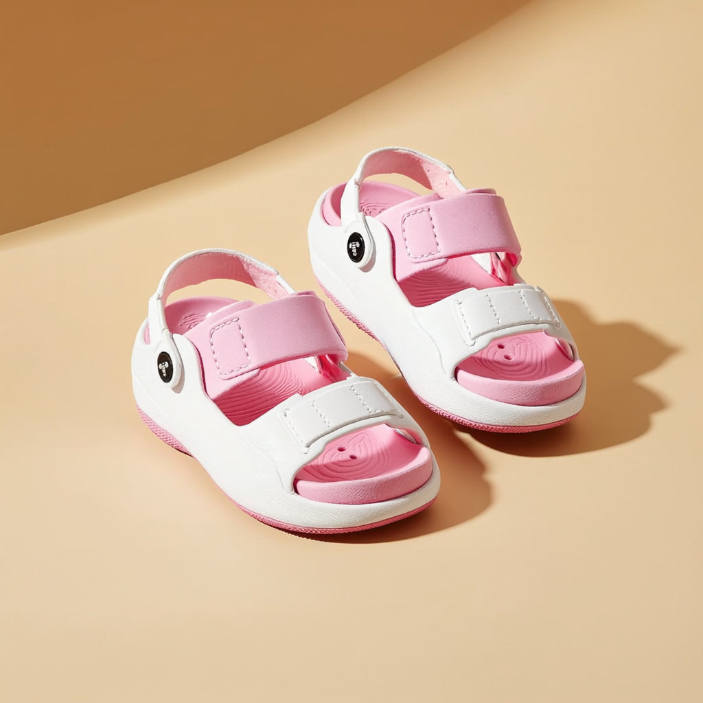 Girls Pink & White EVA Sandals Lightweight Open-Toe with Soft Comfort Footbed
