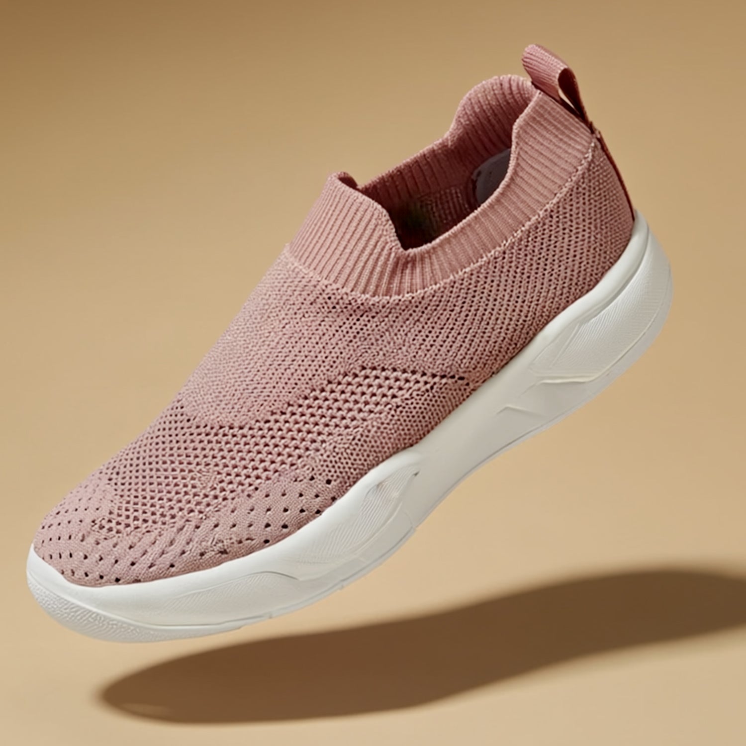Girls Peach Casual Slip-On Sneakers Knitting Upper with Lurex Detailing Two-Way Stretch Lightweight Breathable Shoes with EVA Outsole Daily wear Footwear For Kids