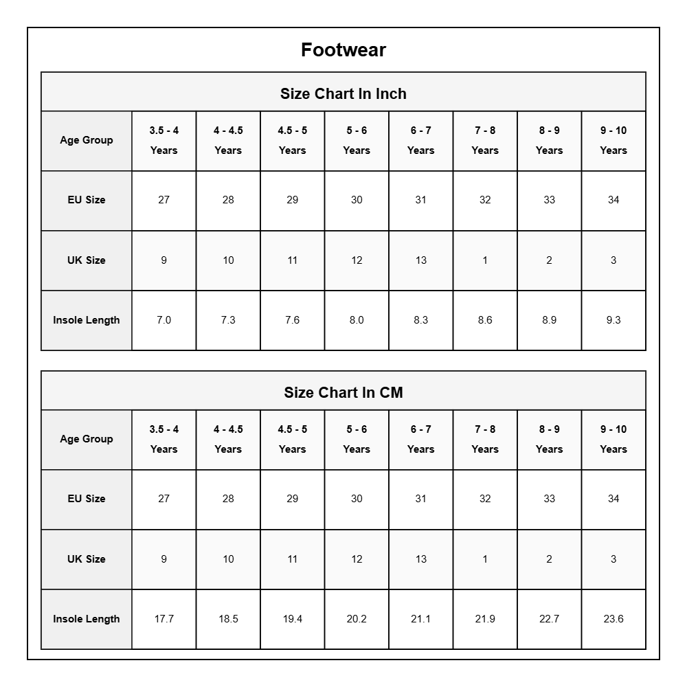 Product Size Chart