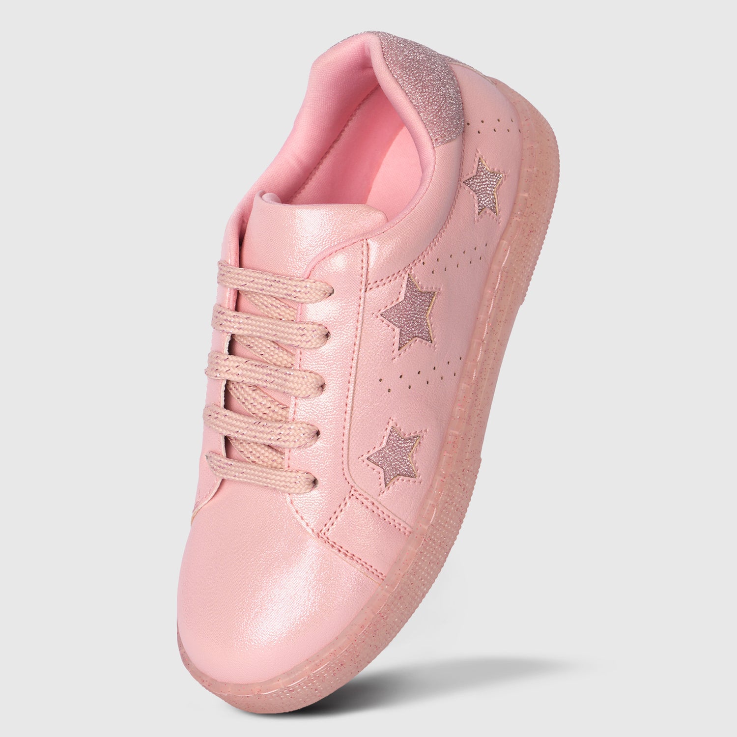 Girls Pink Casual Shoes with Shimmer Upper & Flexible Speckled Sole