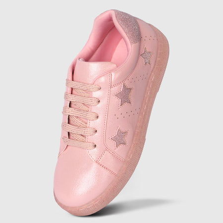 Girls Pink Casual Shoes with Shimmer Upper & Flexible Speckled Sole