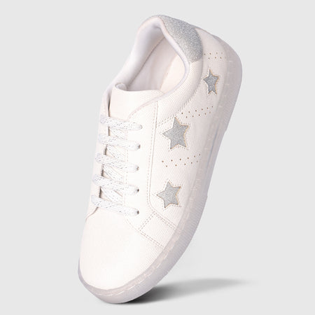 Girls Silver Casual Shoes with Shimmer Upper & Flexible Speckled Sole
