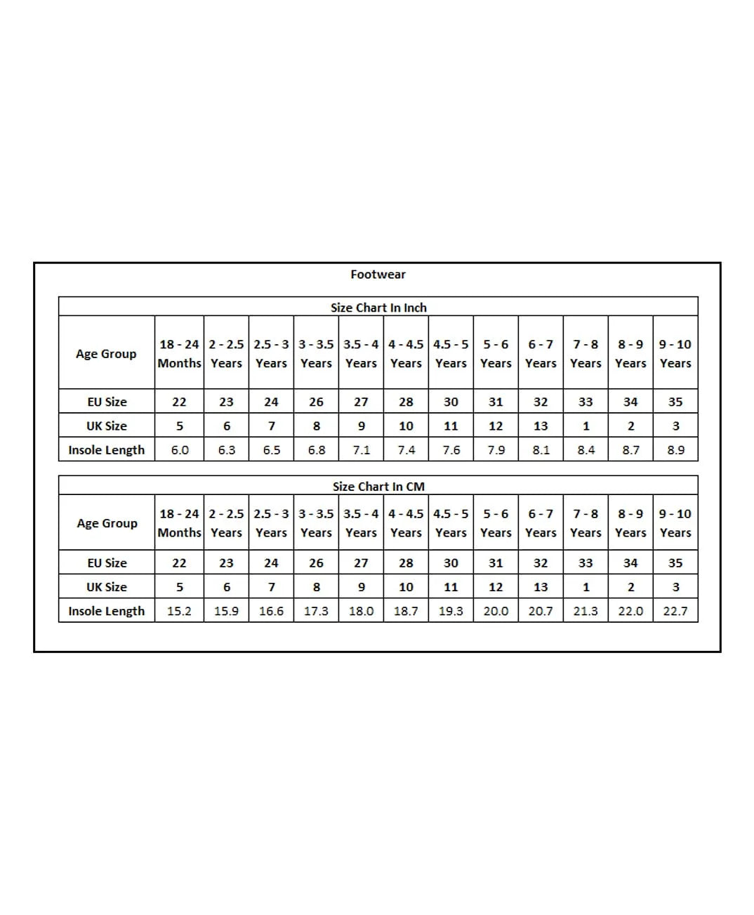 Product Size Chart