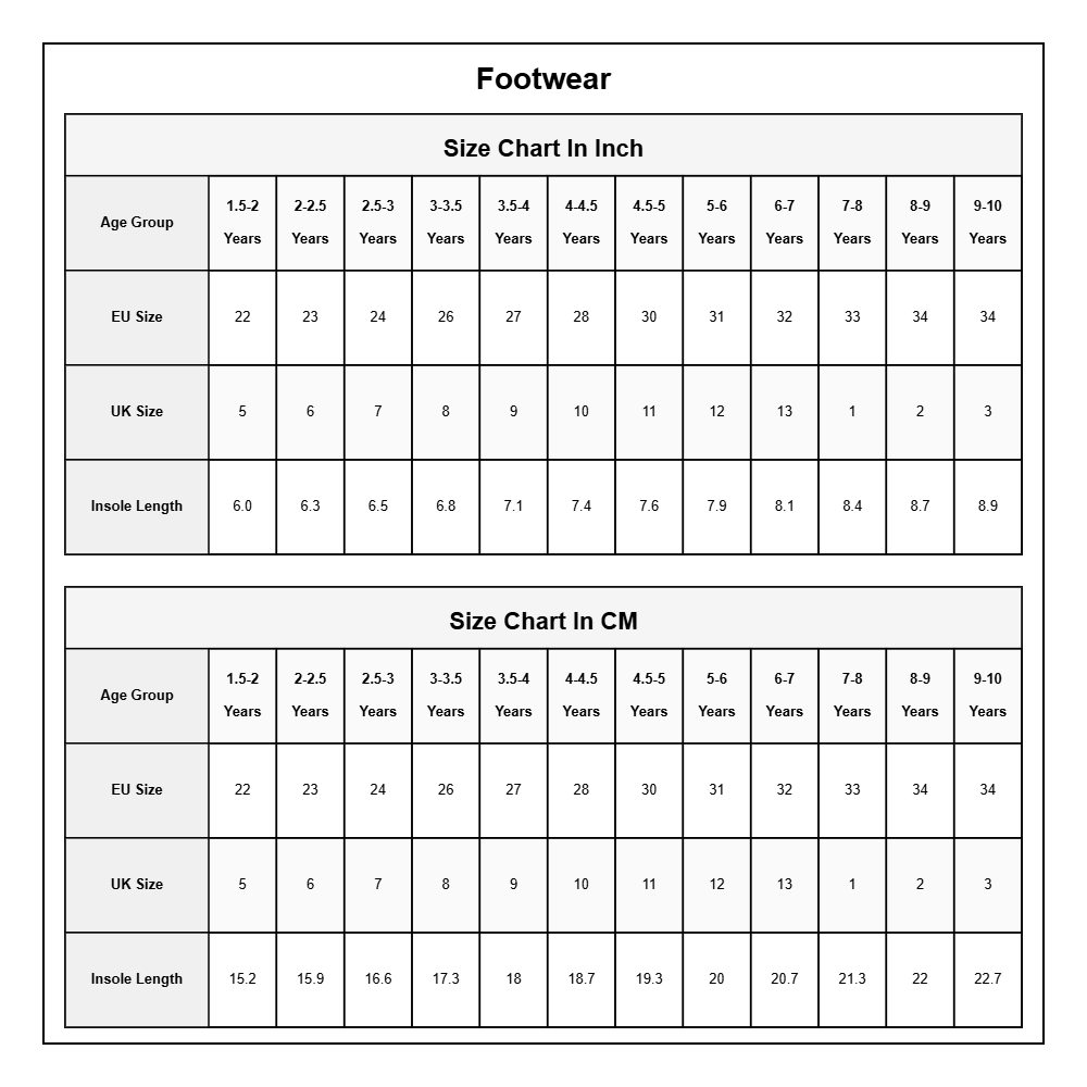 Product Size Chart