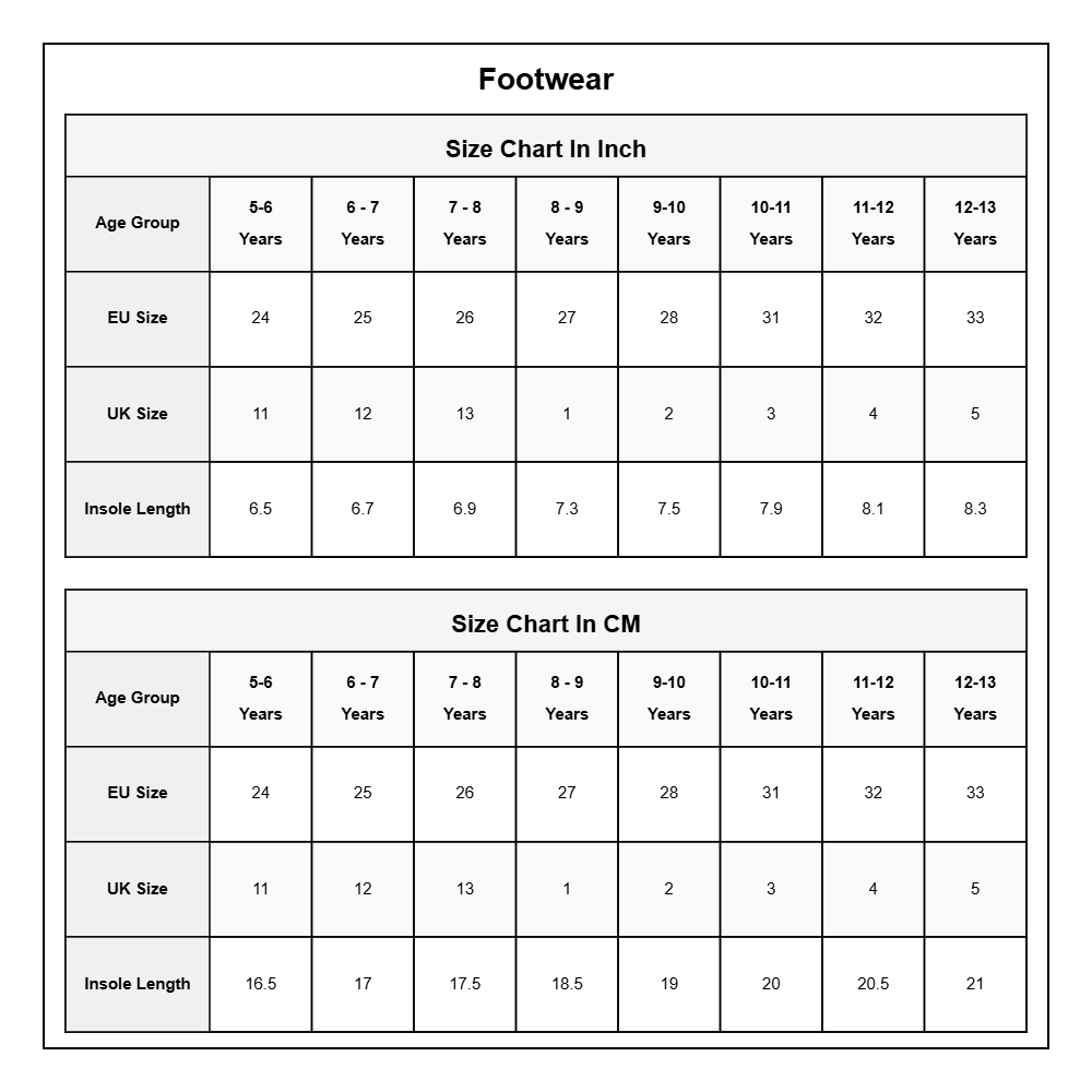 Product Size Chart