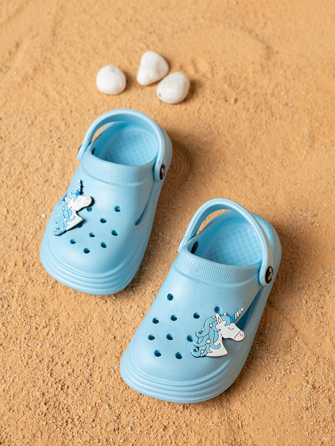 Kids Girls Blue Lightweight & Waterproof Clogs with Starp