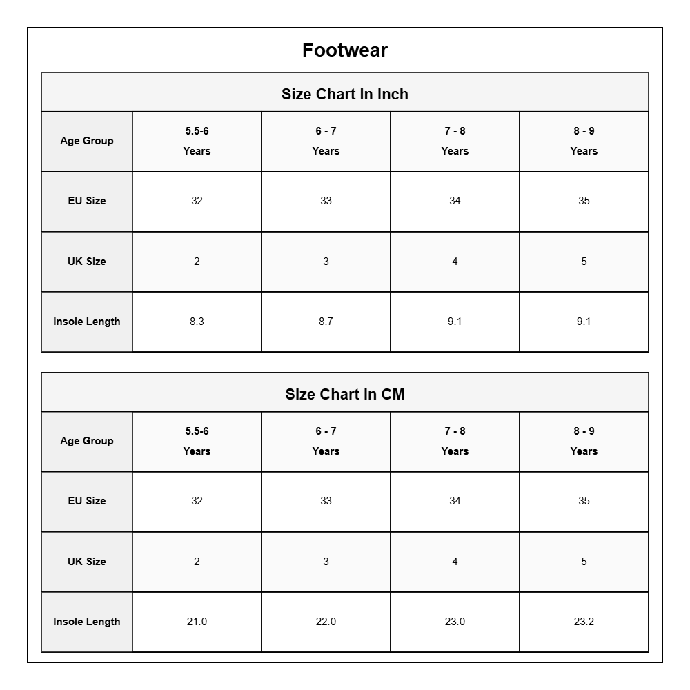 Product Size Chart