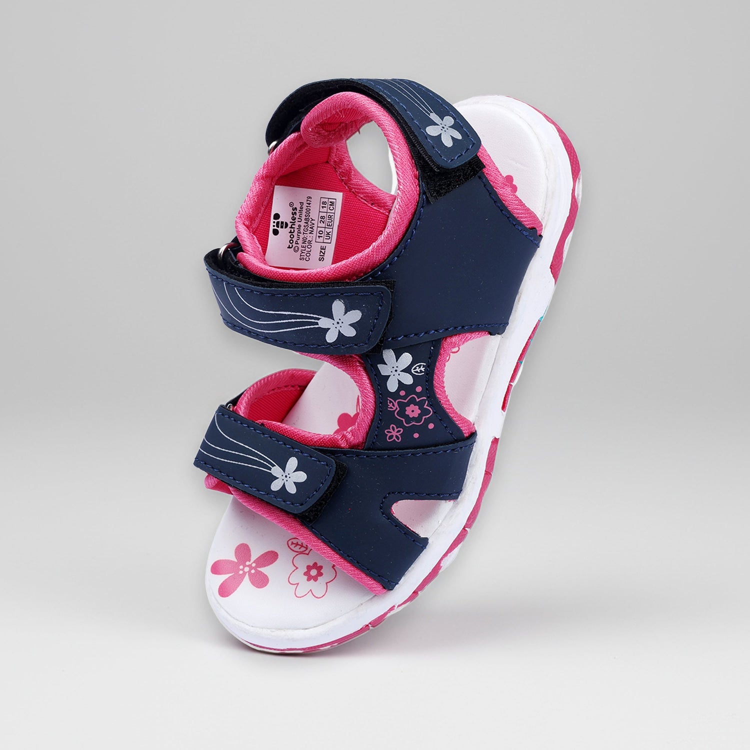 Girls Casual Sandals Printed Synthetic Upper Cushioned Footbed Dual Color Anti-Skid TPR Sole Adjustable Velcro Straps Lightweight & Comfortable