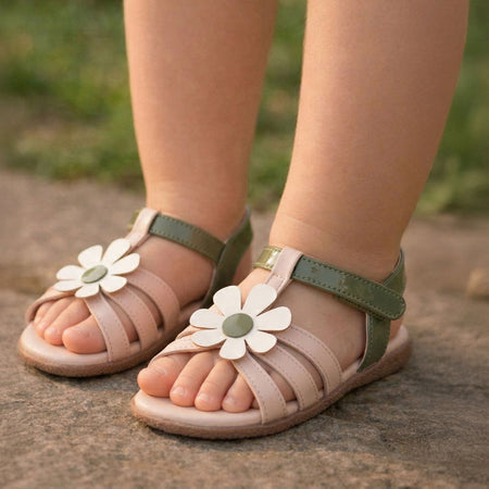 Kids Girl Open Toe Floral Sandals BEIGE & GREEN I1-3.5 Years